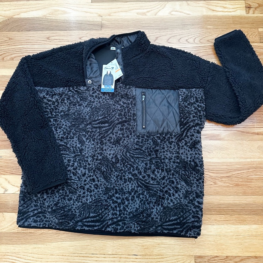 Seven7 Sherpa Snap Pullover NWT | Black & Gray Animal Print | Size Medium - Picture 3 of 7